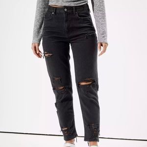 AE Black Ripped Mom Jeans